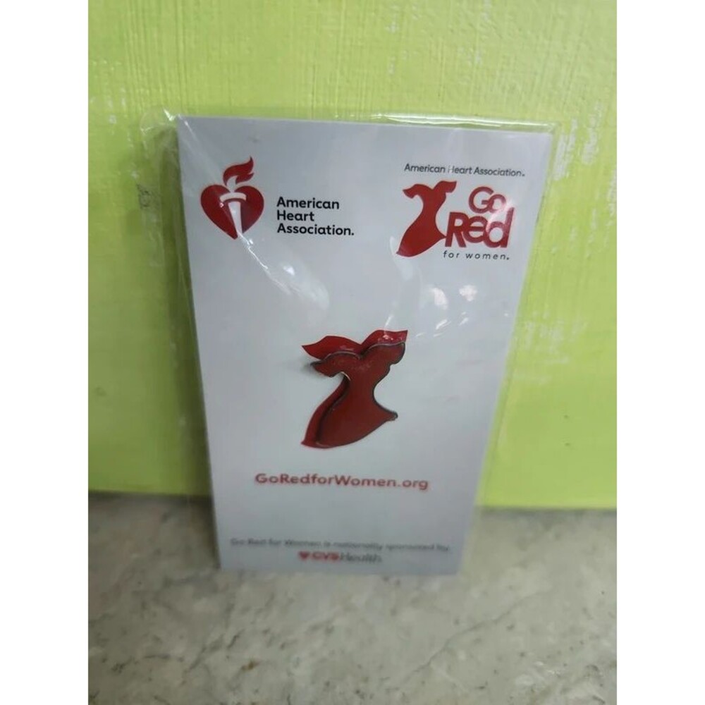 Heart assoc and CVS red dress pin brooch